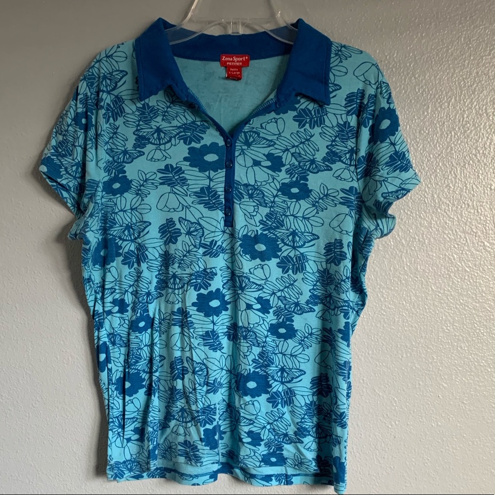 Zena Sport Petites Vneck with collar knit shirt